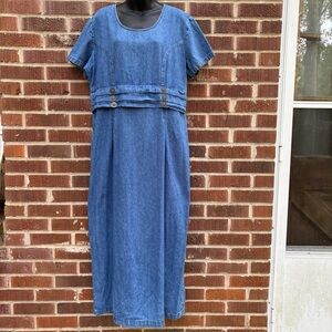 Vintage Mirrors 2 Long Denim Dress Y2K Womens Size XL Pleated Short Sleeve